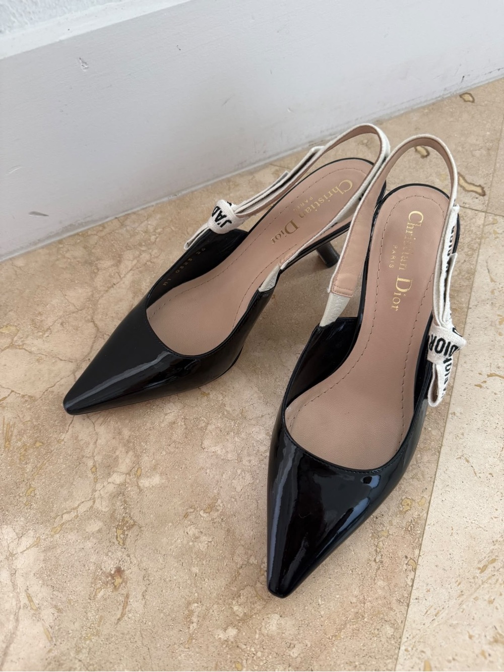 Dior J’Adore Black Patent Slingback Pumps